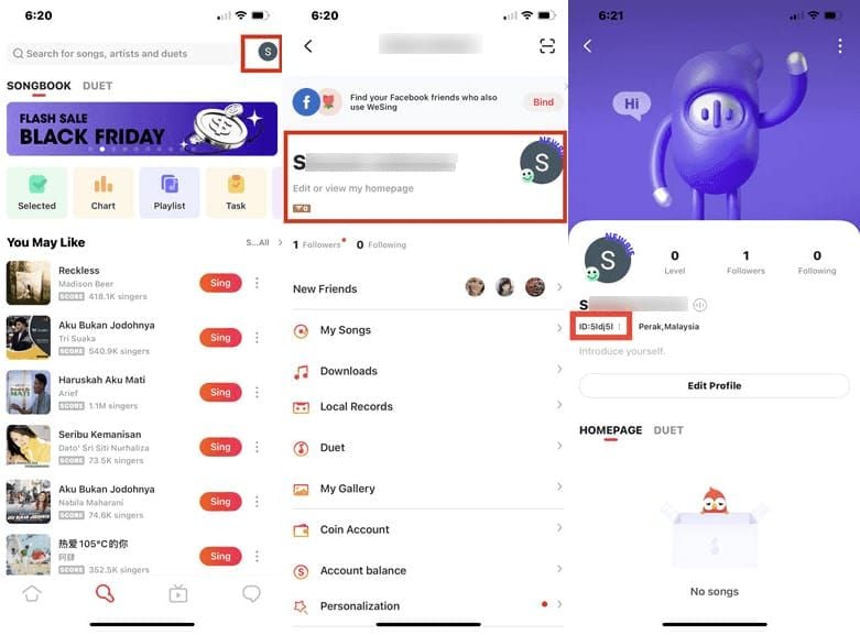 Guia de criação de sala Solo Party do WeSing com etapas da interface do usuário
