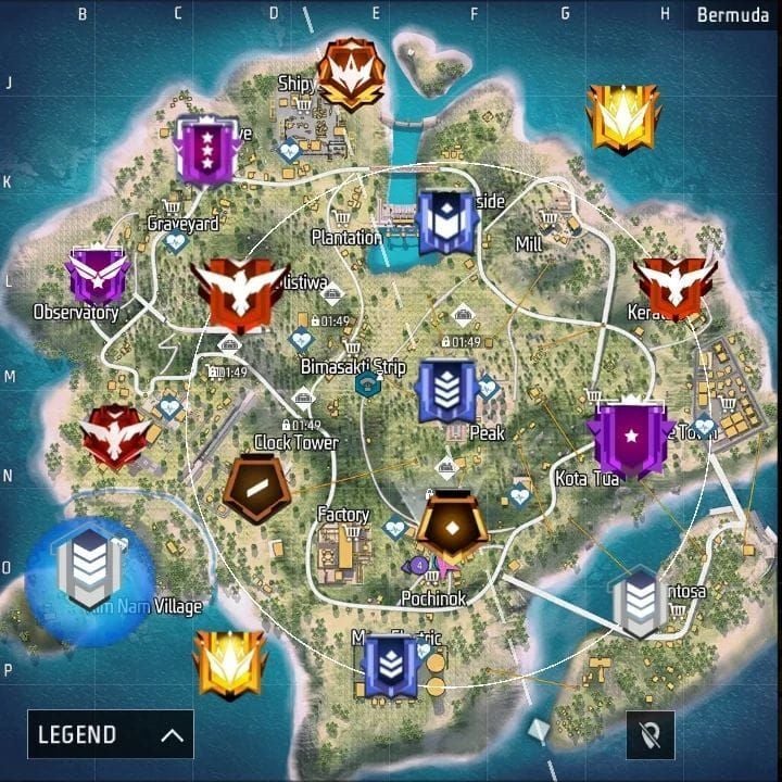 Peta Bermuda Free Fire memfokuskan pada kelompok bangunan bandar untuk strategi kaunter