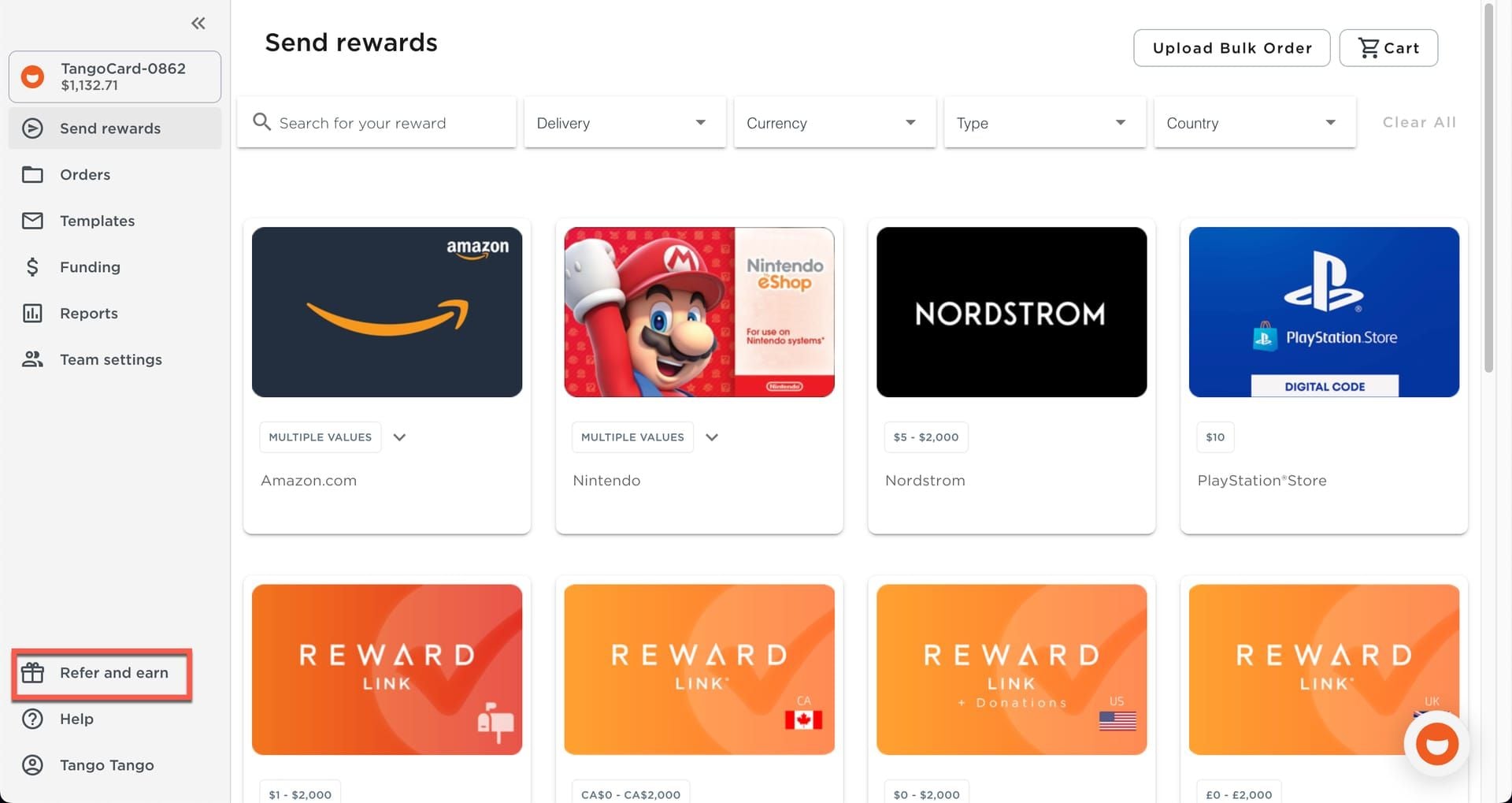 Capture d'écran de l'option Partager le lien de parrainage du profil Tango