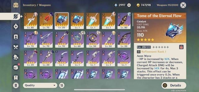 जेनशिन इम्पैक्ट में टोम ऑफ द इटरनल फ्लो बनाम लॉस्ट प्रेयर और कागुरा वेरिटी का तुलना चार्ट