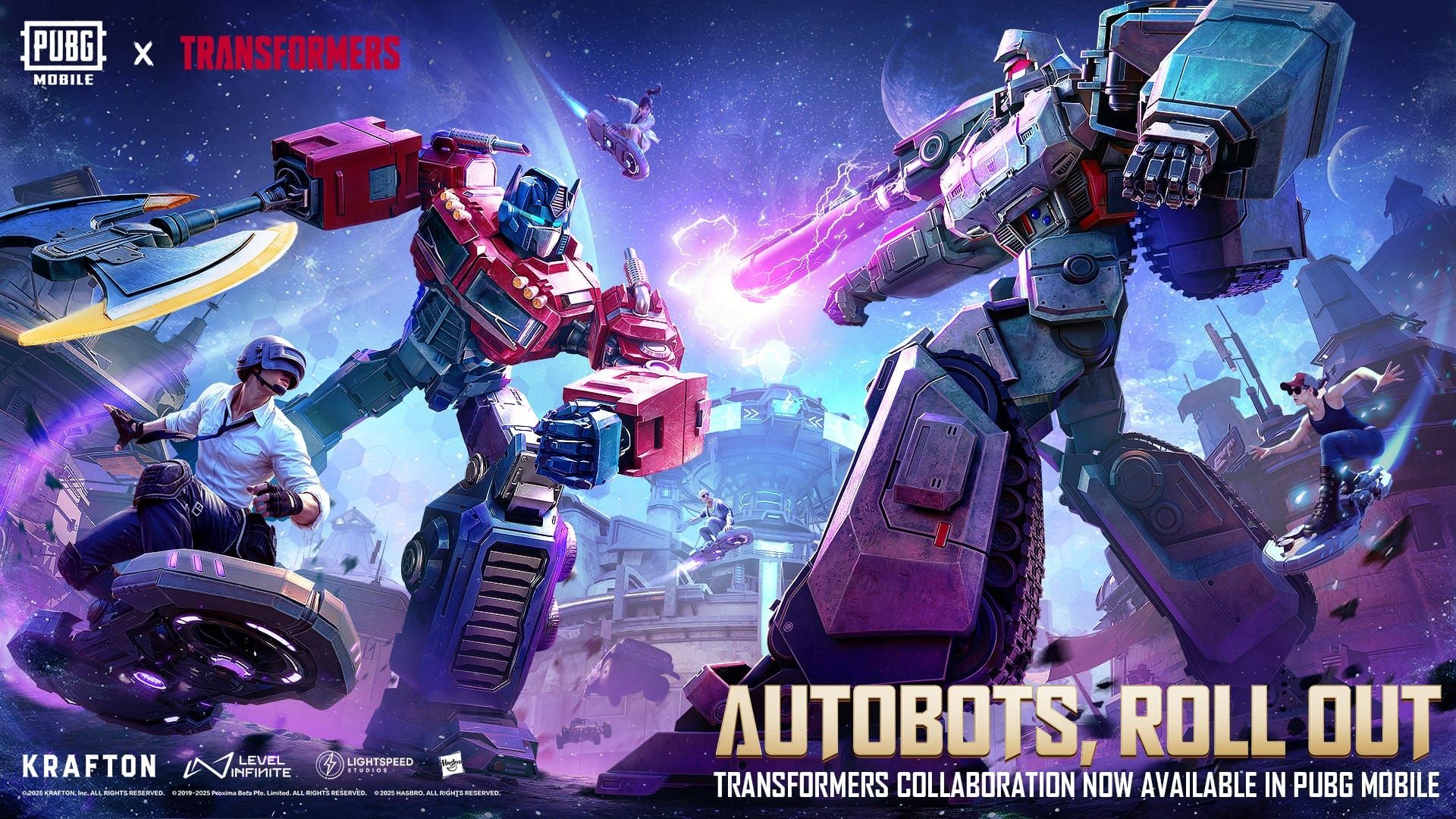 PUBG Mobile Transformers Mode Optimus Prime in robot form showing combat stance with Energon Axe