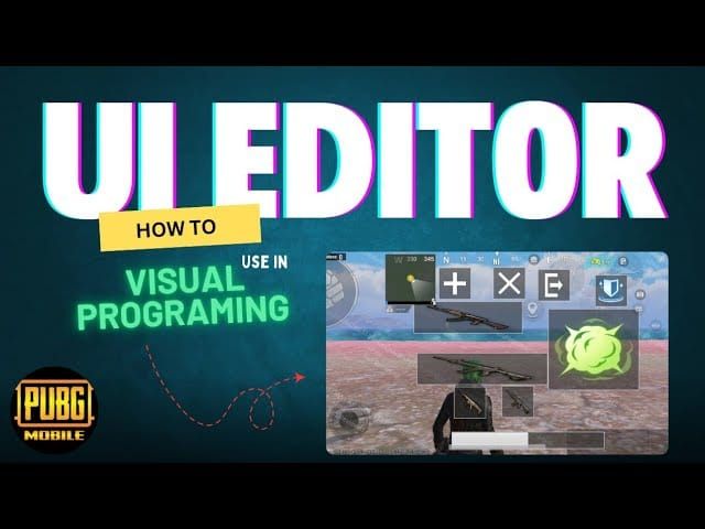 PUBG Mobile WOW mode UI Editor interface showing visual programming blocks and custom controls