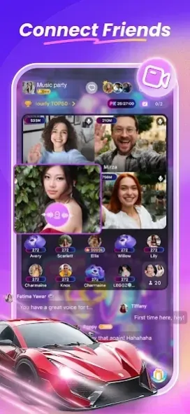 Captura de tela dos recursos de bots de música e mini-jogos no SUGO Online Chat Party