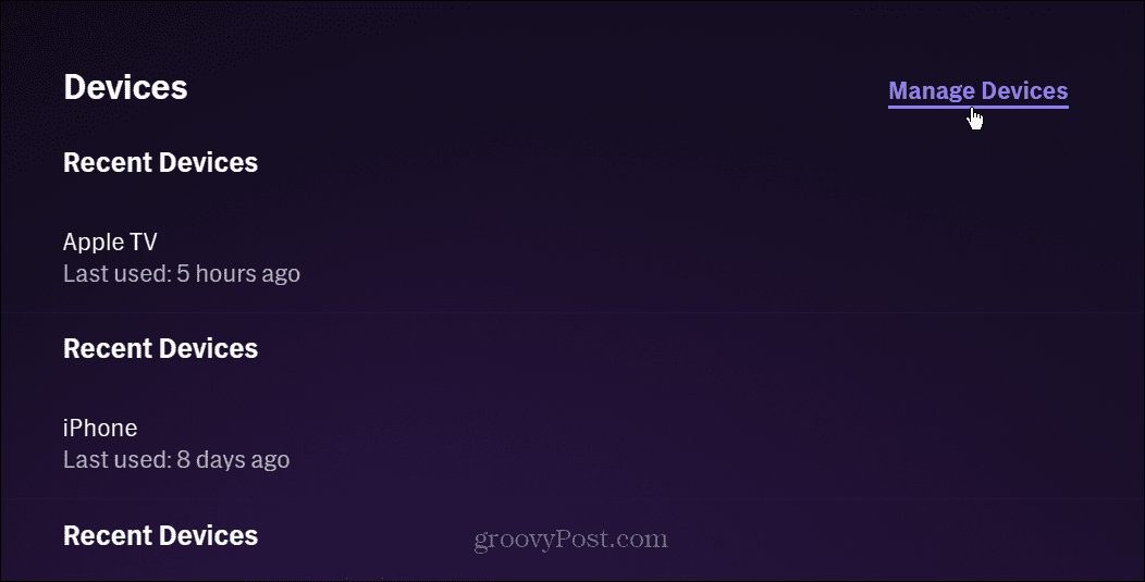 Веб-интерфейс StarzPlay с настройками аккаунта и параметрами зарегистрированных устройств