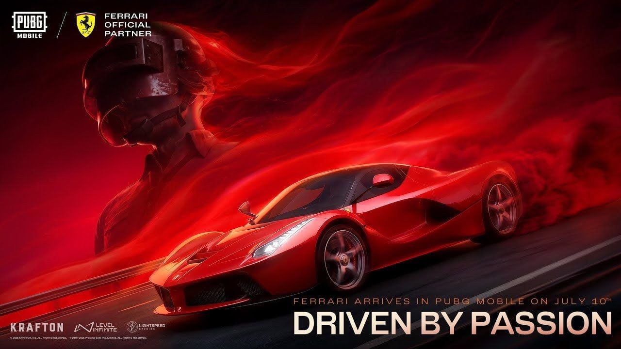 PUBG Mobile x Ferrari arte oficial Driven by Passion con el LaFerrari del juego