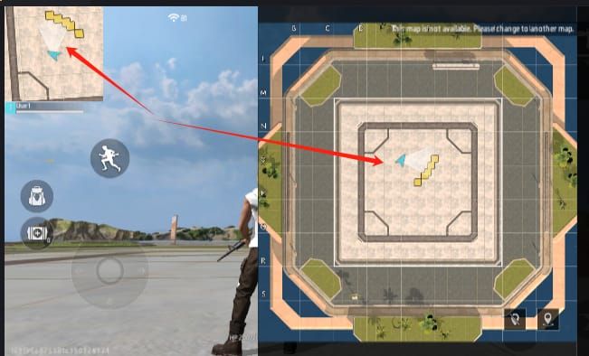 Скриншот Free Fire Max со сжатой миникартой и элементами интерфейса после оптимизации DPI