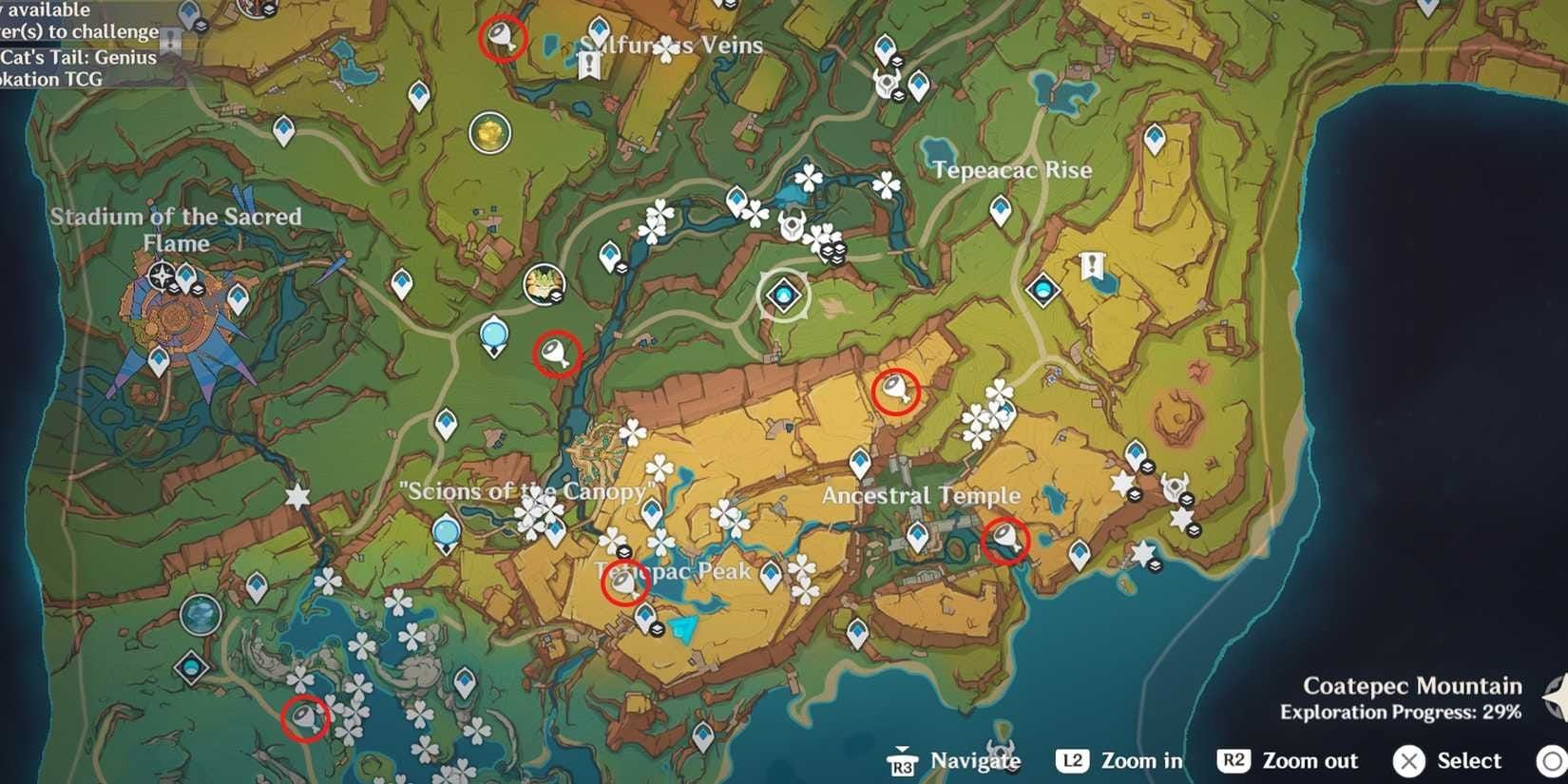 Карта всех локаций с граффити флогистона в Источниках Тояк в Genshin Impact