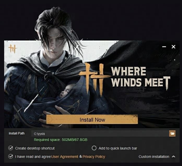 Where Winds Meet game launcher login screen