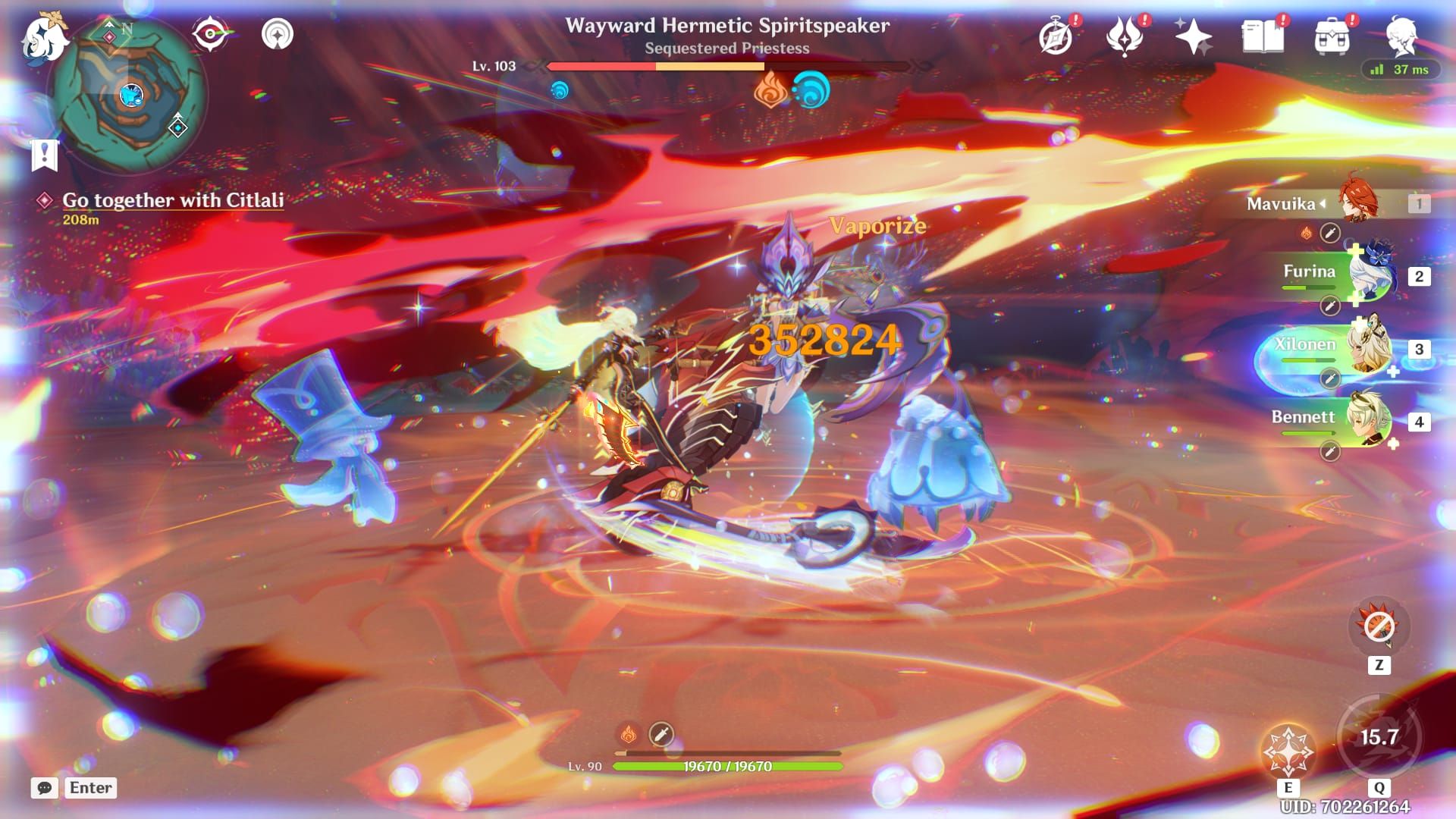 Скриншот теста урона Мавуики за одну ротацию в Genshin Impact