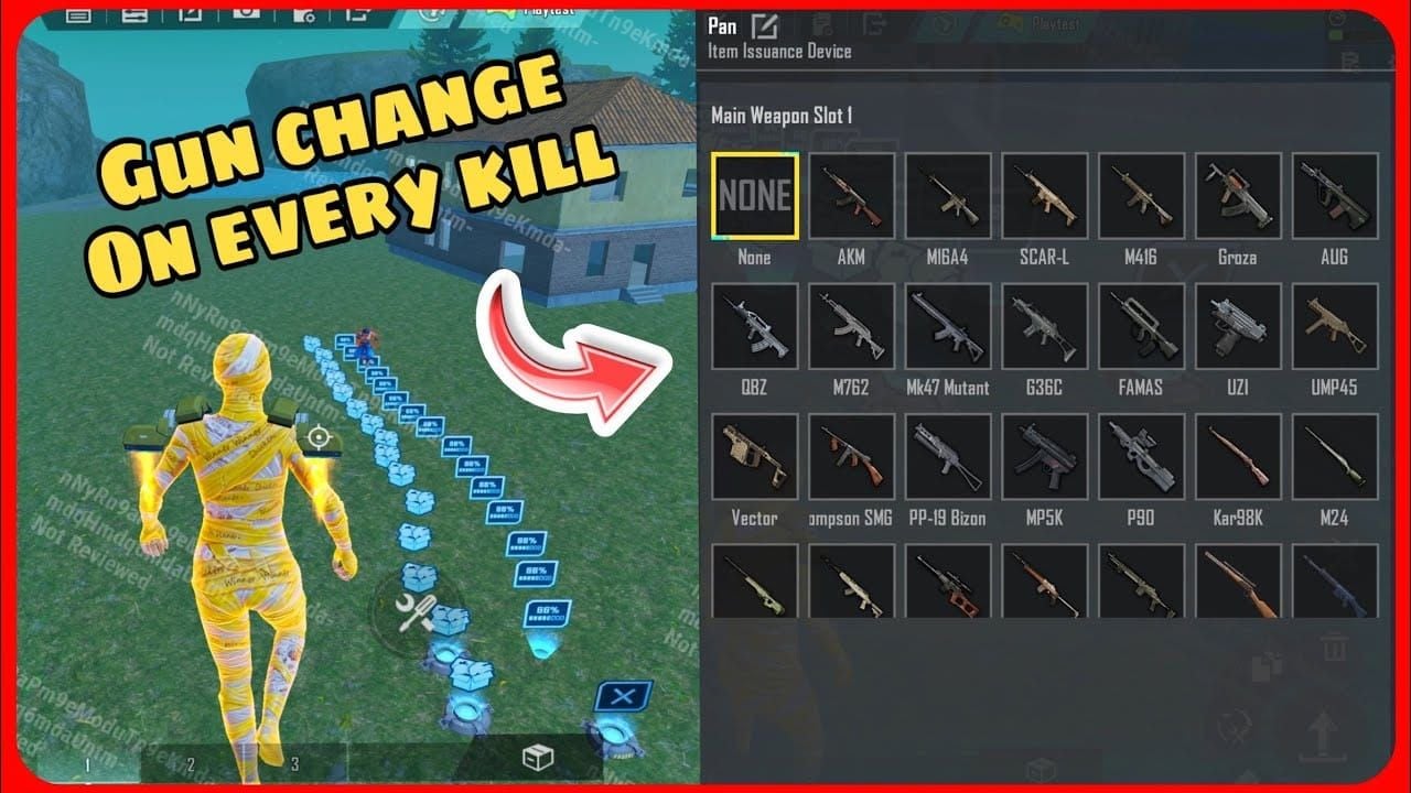 PUBG Mobile WOW 编辑器显示包含建筑元素和道具的地图创建