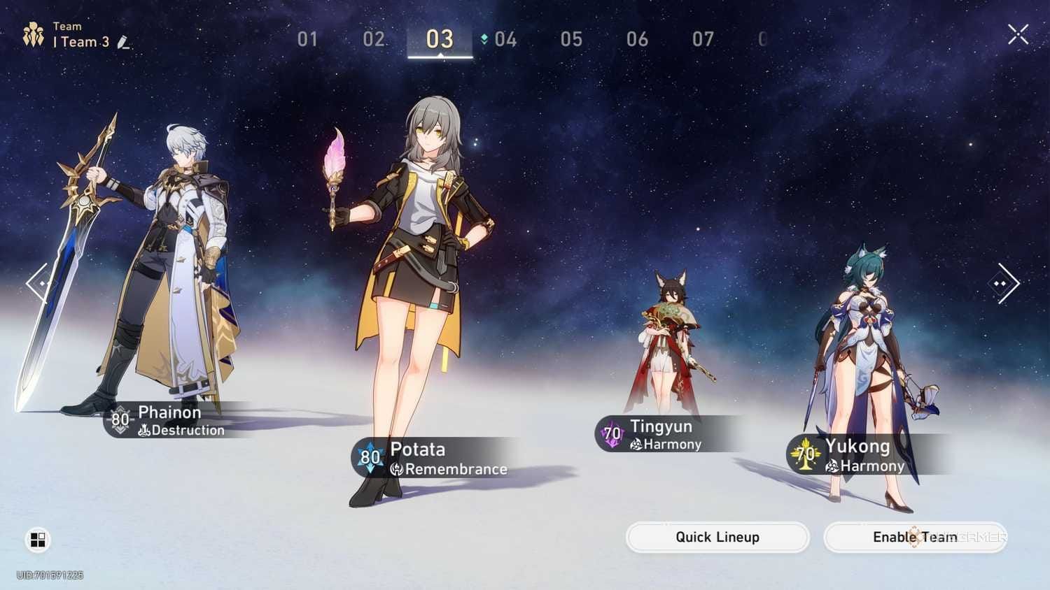 Pengaturan tim karakter Phainon dan Sunday menunjukkan sinergi optimal