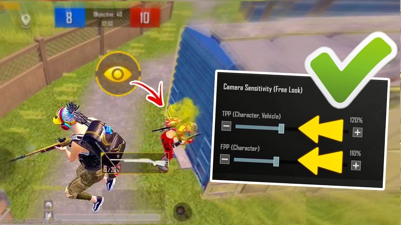 PUBG Mobile interface showing Eye button for camera rotation