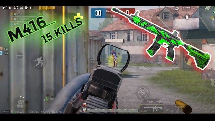 PUBG Mobile training ground showing M416 spray pattern testing at target range