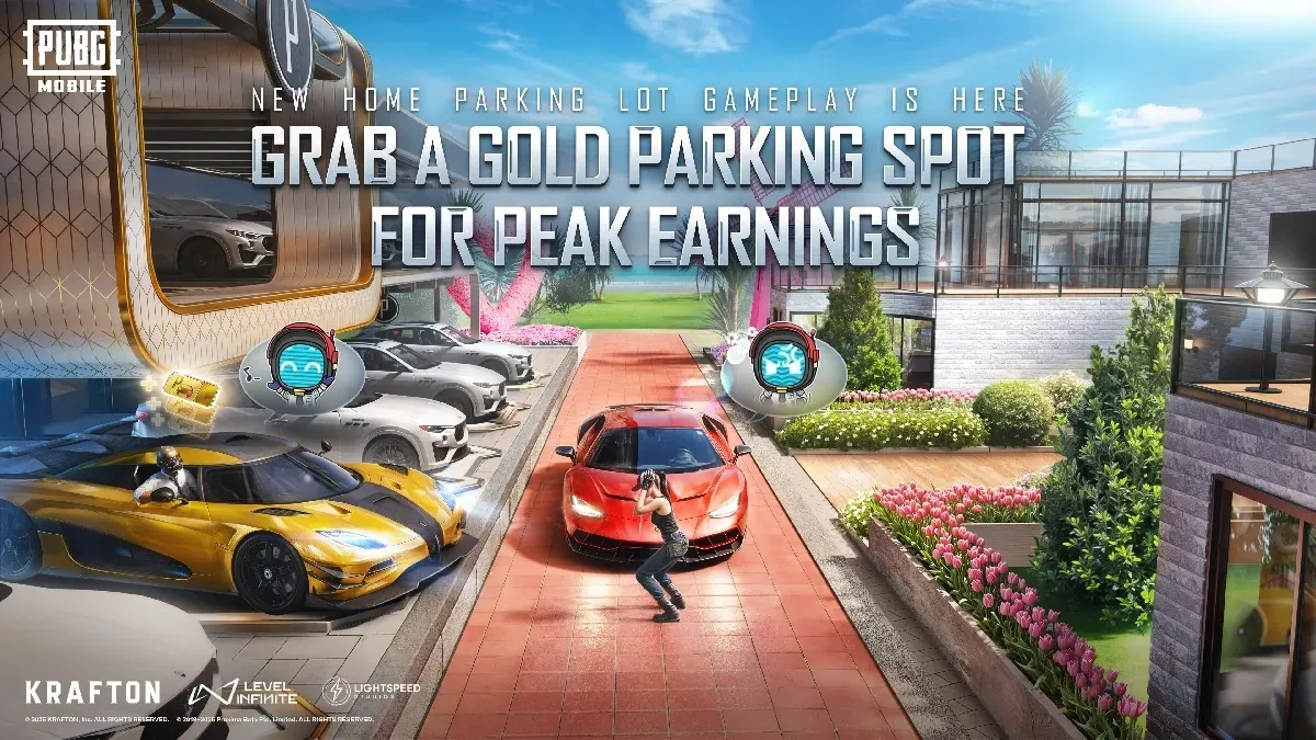 PUBG Mobile Lunar Castle parking lot showing various vehicles and their token generation capabilities
