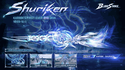 GIF skin sniper Blood Strike EVO Kar98k Shuriken berputar dalam pameran