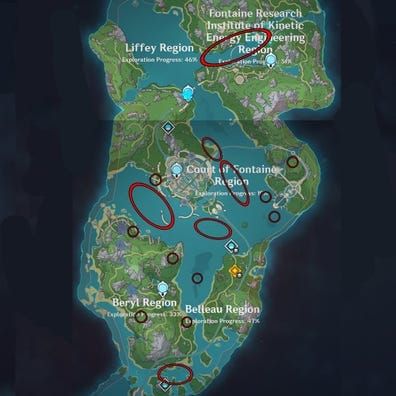 《原神》楓丹材料採集地點地圖