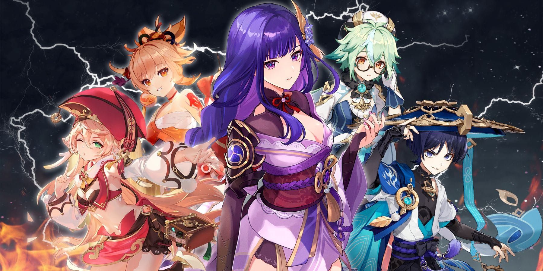 Echipa Genshin Impact Overload cu Lisa, Durin, Fischl și Sayu în acțiune