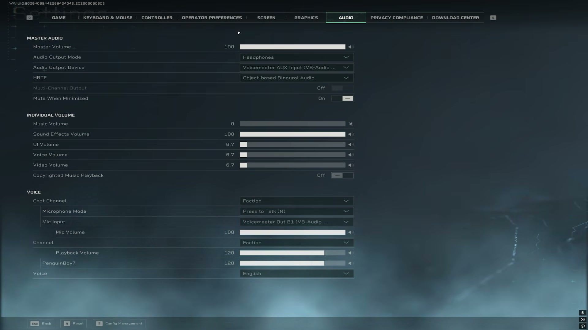 Impostazioni competitive audio cuffie HRTF in Delta Force