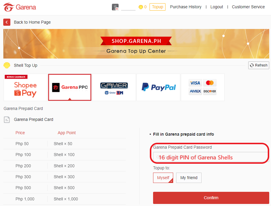 How to recharge Garena Shells (ID)