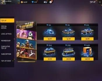 Carta perbandingan kecekapan Booyah Pass vs Royale Free Fire Diamonds EU + TR