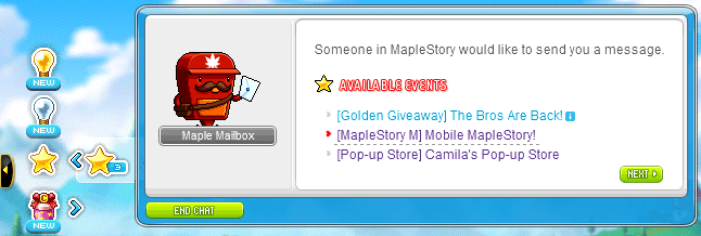 MapleStory M Postfachoberfläche mit Reitern für persönliches und geteiltes Postfach