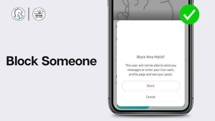 Bigo Live blokkeermenu en instellingeninterface