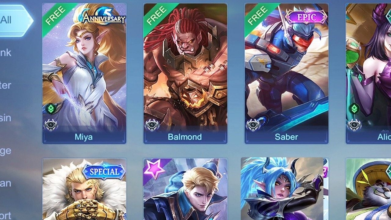 依坦克、戰士、刺客、法師、射手、支援分類的 Mobile Legends 英雄陣容