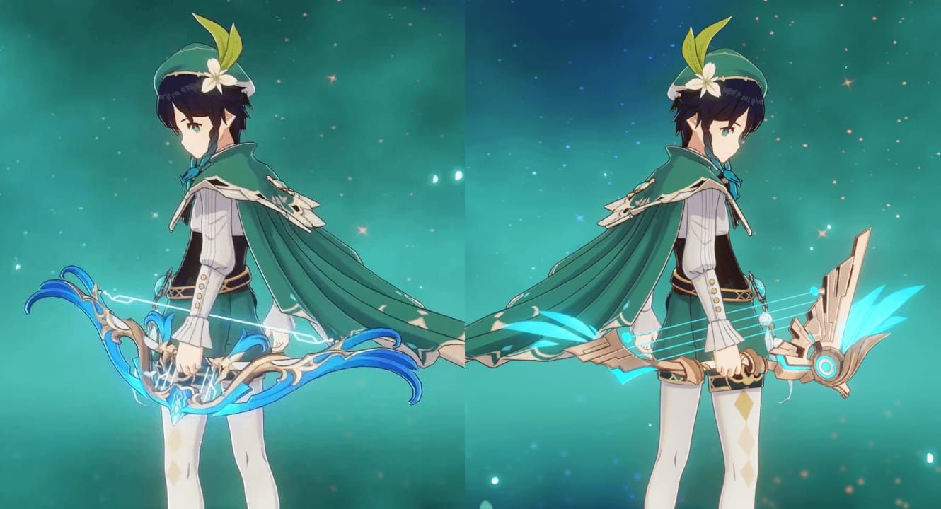 Imágenes de la lista de niveles de armas de 5 y 4 estrellas de Venti en Genshin Impact