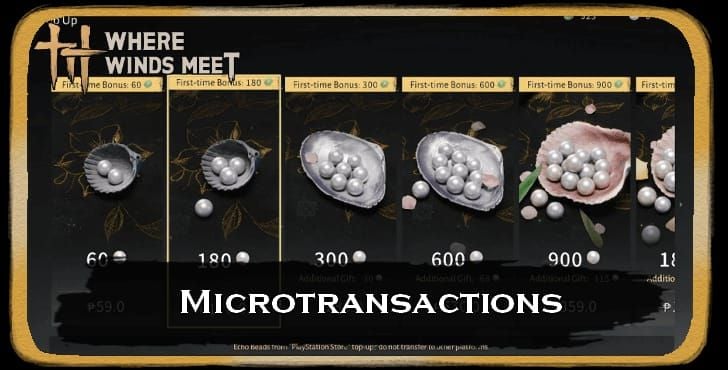 Antarmuka top-up toko dalam game Where Winds Meet dengan opsi Echo Bead