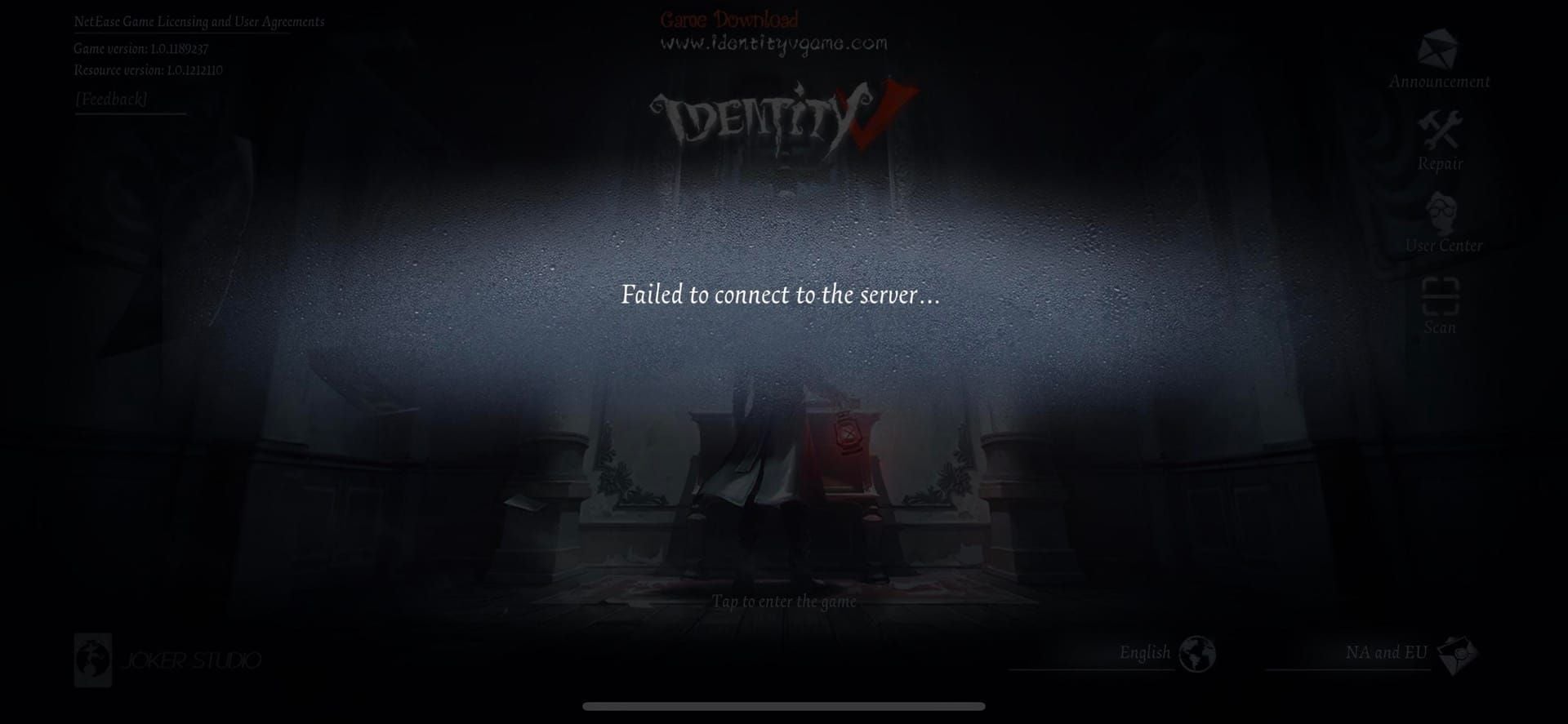 Внутриигровые сообщения об ошибках Identity V: тайм-аут сети, потеря соединения и сбой сервера