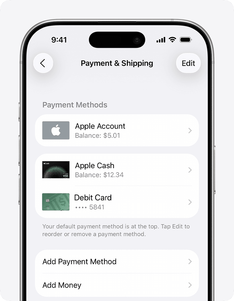 iPhone settings screen showing Apple ID Payment and Shipping configuration menu