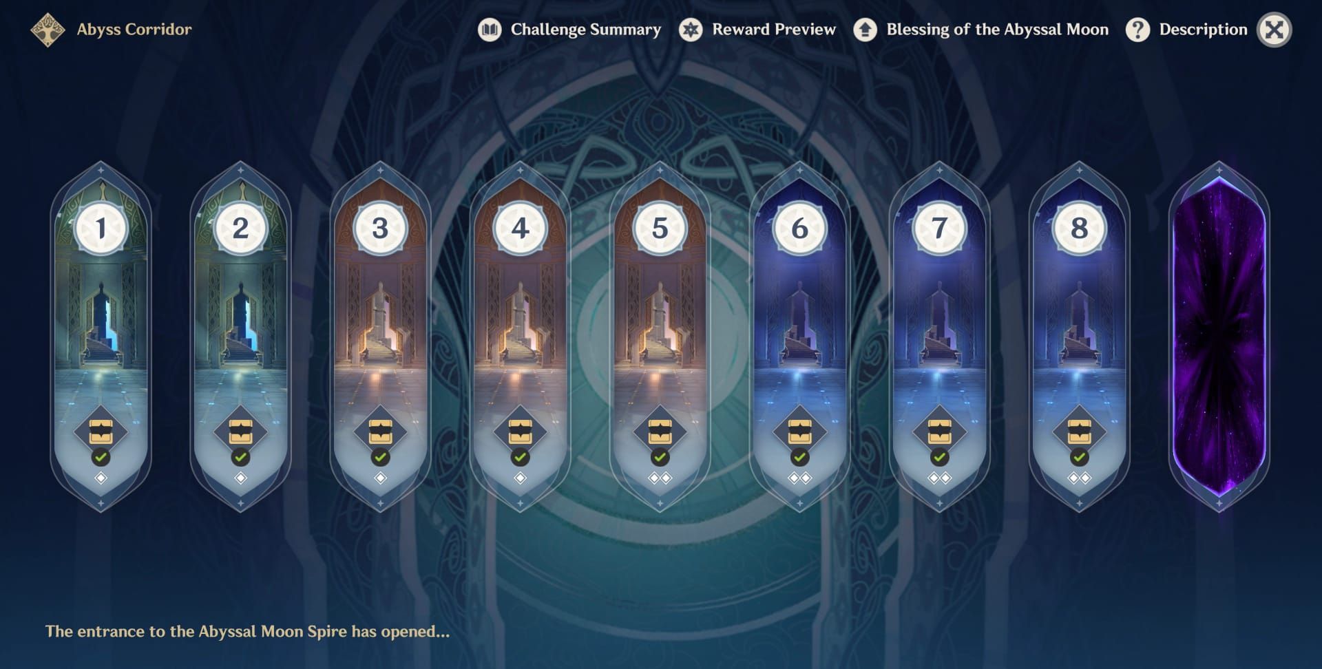 Скриншот наград Камней Истока в Витой Бездне Genshin Impact