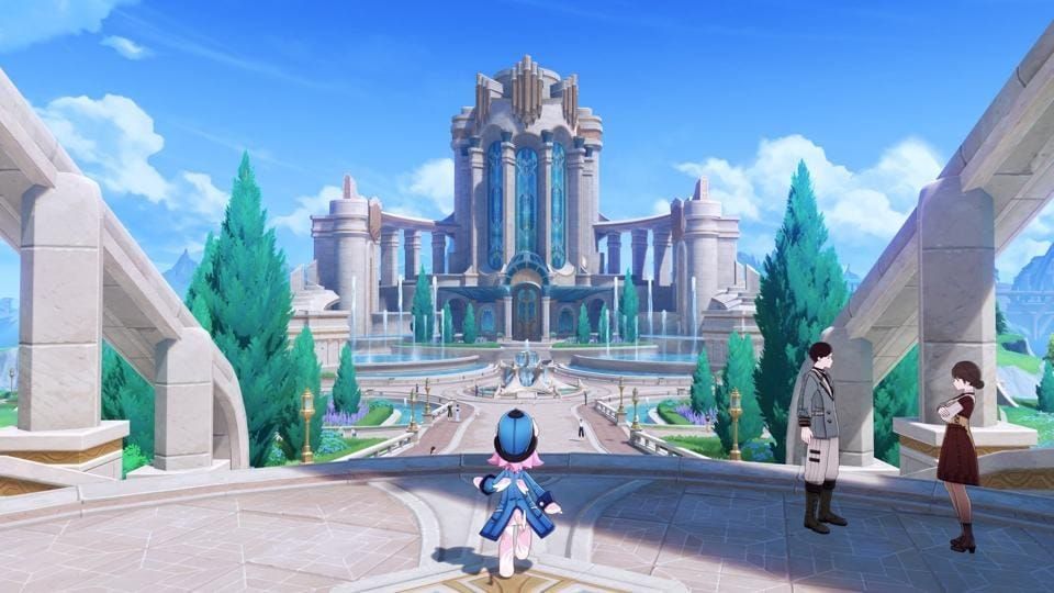Scenic view of Fontaine region in Genshin Impact showing elegant architecture and landscape