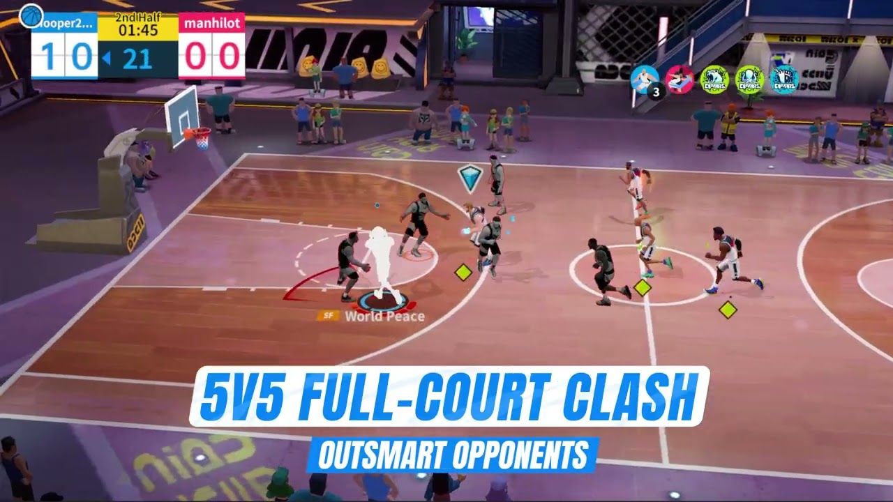 Dunk City Dynasty 3v3 streetball ranked match gameplay showing offensive drive