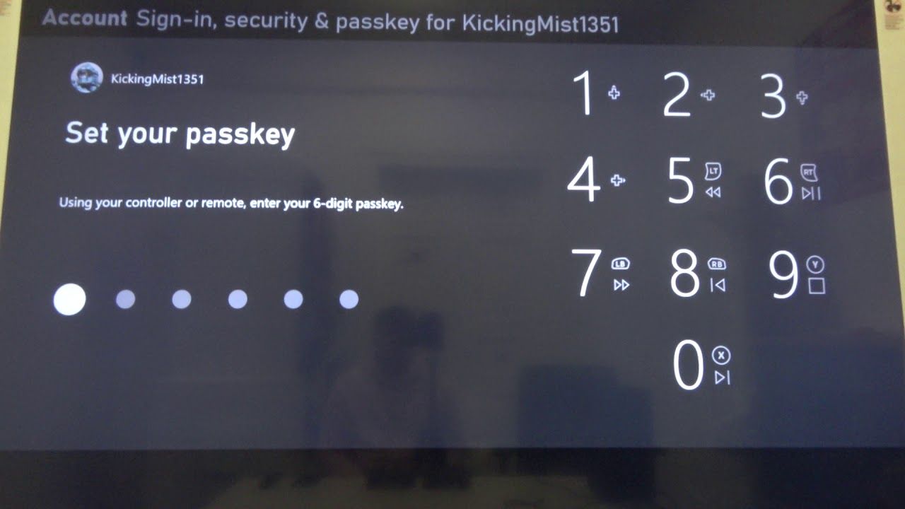 Xbox Series X sign-in security and passkey setup screen