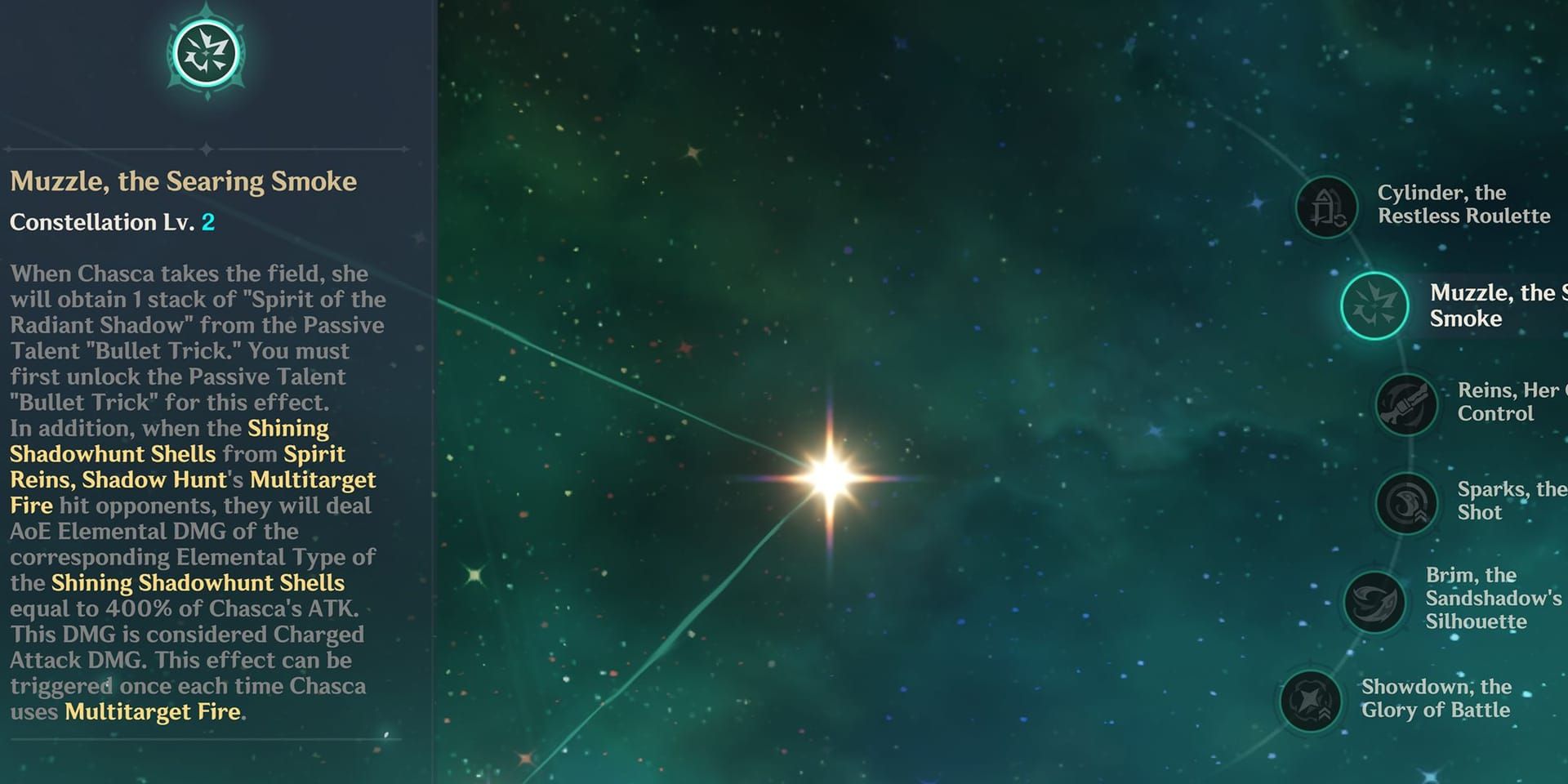 Chasca's C2 constellation interface showing damage improvements