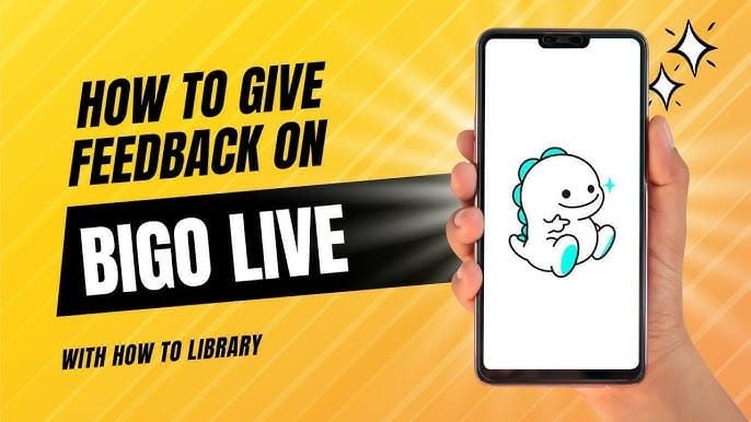 Bigo Live 앱 인터페이스에 피드백 및 충전 문제 섹션으로 이동하는 모습이 표시됩니다.