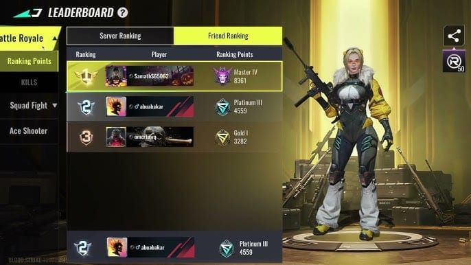 Papan peringkat Blood Strike yang menunjukkan disparitas pemain