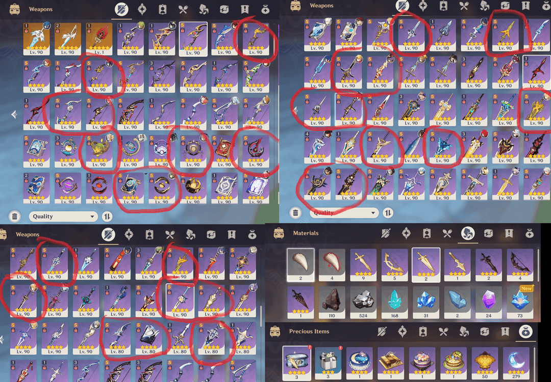 Genshin Impact हथियार क्राफ्टिंग इंटरफ़ेस सामग्री के साथ