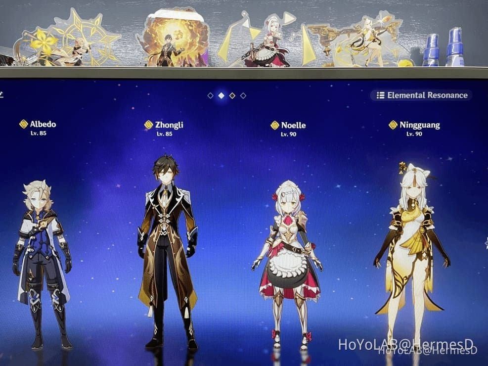 Genshin Impact Geo-Kern Team mit Linnea, Zhongli, Albedo und Bennett