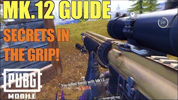 PUBG Mobile Mk12 DMR weapon with recommended attachments including scope and compensator