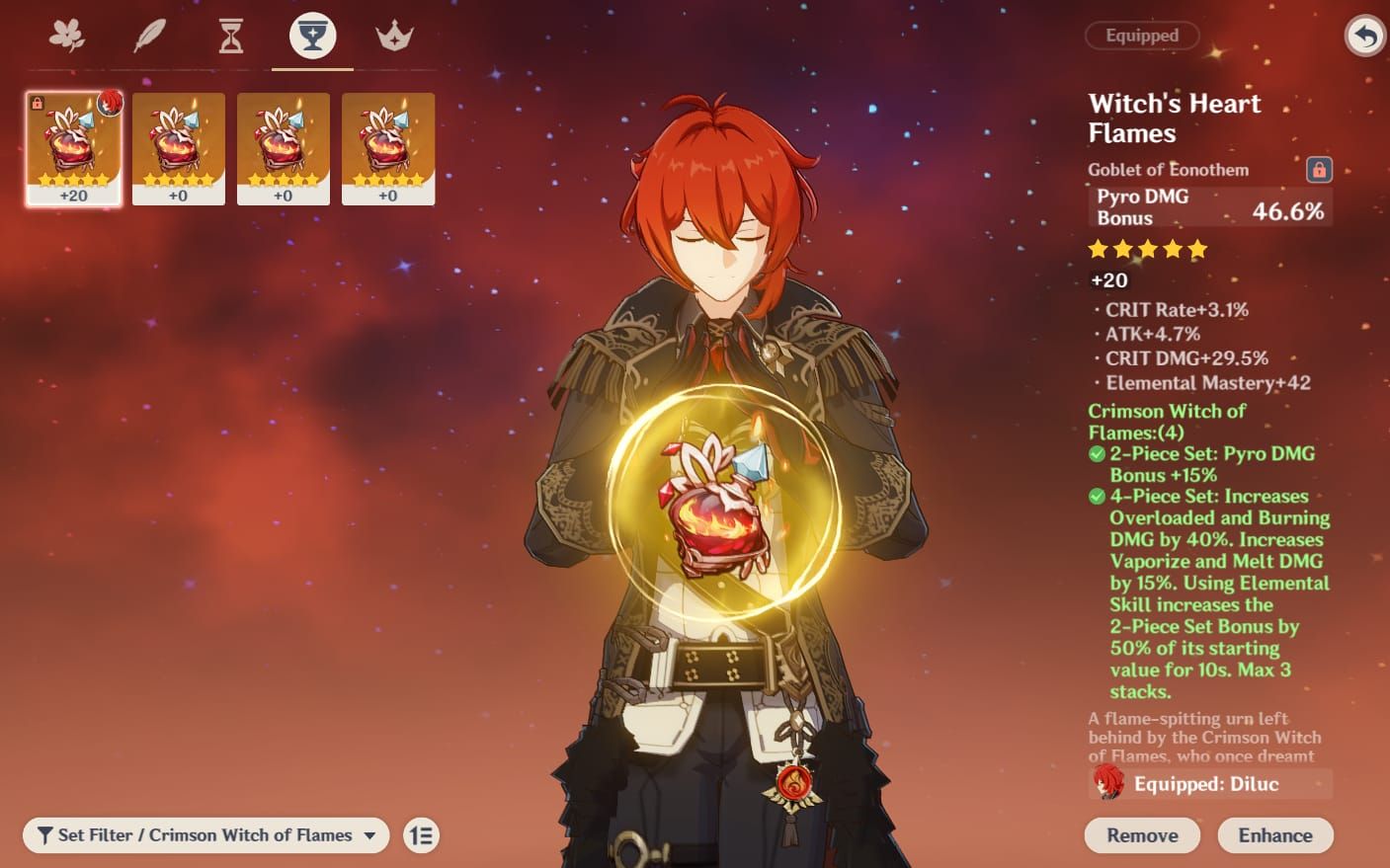 Genshin Impact Crimson Witch Pyro Damage Kalich pro Hu Tao