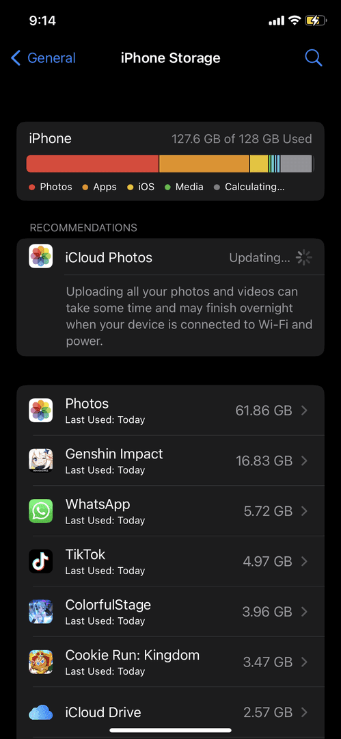 In-game settings menu showing cache clearing and storage management options