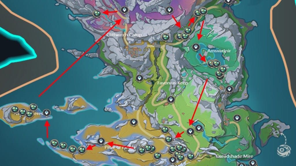 Genshin Impact Winter Icelea collection route guide