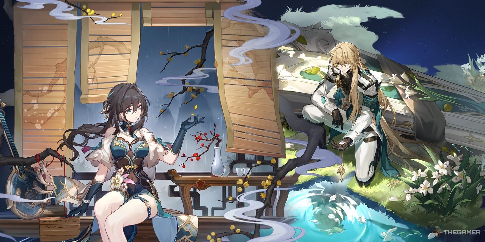 Ruan Mei and Luocha character portraits showing the Golden Companion Spirit selector options