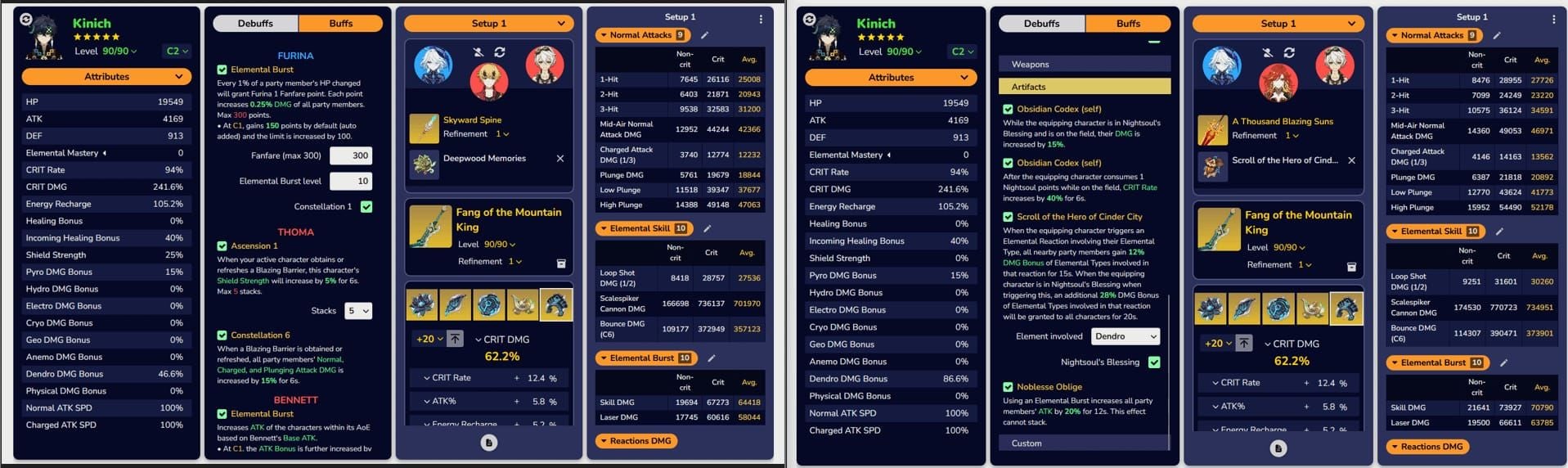 原神瑪薇卡與托馬烈綻放傷害與生存能力對比圖表