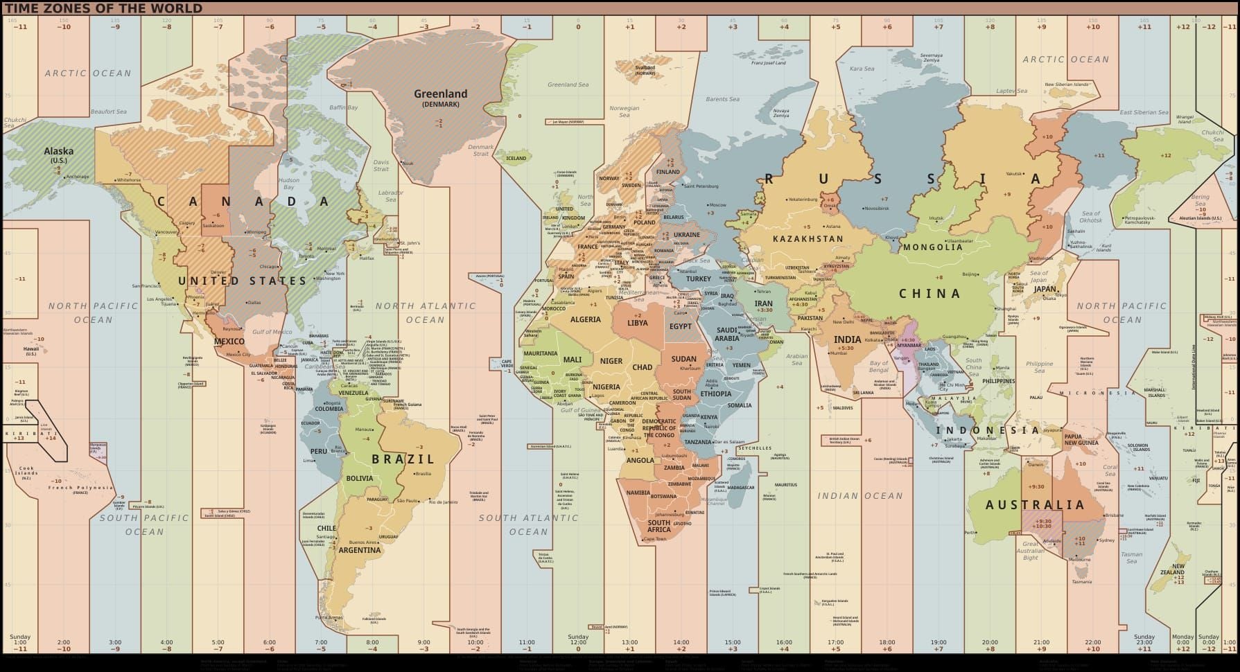 Carte des fuseaux horaires des heures de pointe mondiales Chamet pour les fêtes mondiales