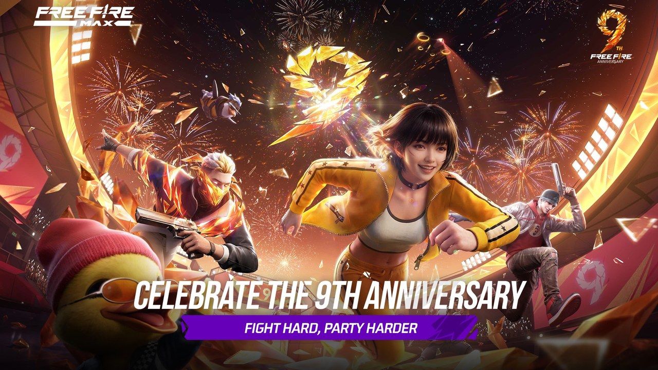ภาพอาร์ตเวิร์กแนวนอนฉลองครบรอบ 9 ปีอย่างเป็นทางการของ Free Fire MAX จากหน้า App Store