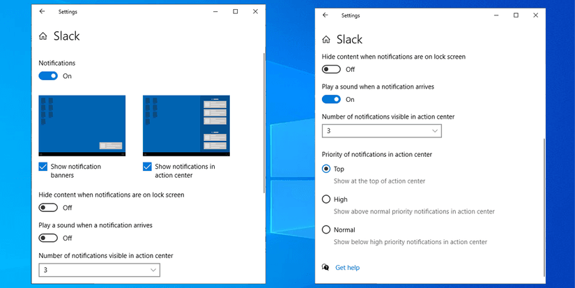Paparan pilihan banner notifikasi Windows Action Center