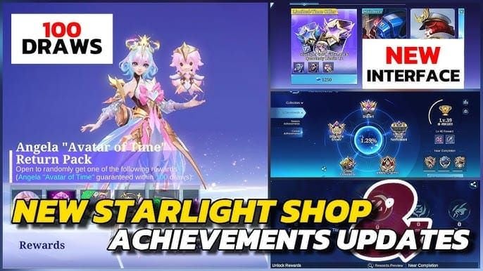 Interfaz de StarLight de Mobile Legends Bang Bang que muestra el inicio de sesión diario y las recompensas de misión para los Cristales de Aurora